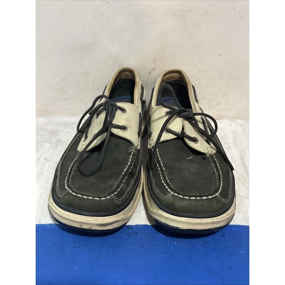 Sebago Docksides Portland Mens Boat Shoes Leather Loafers Tan Navy 10.5 M